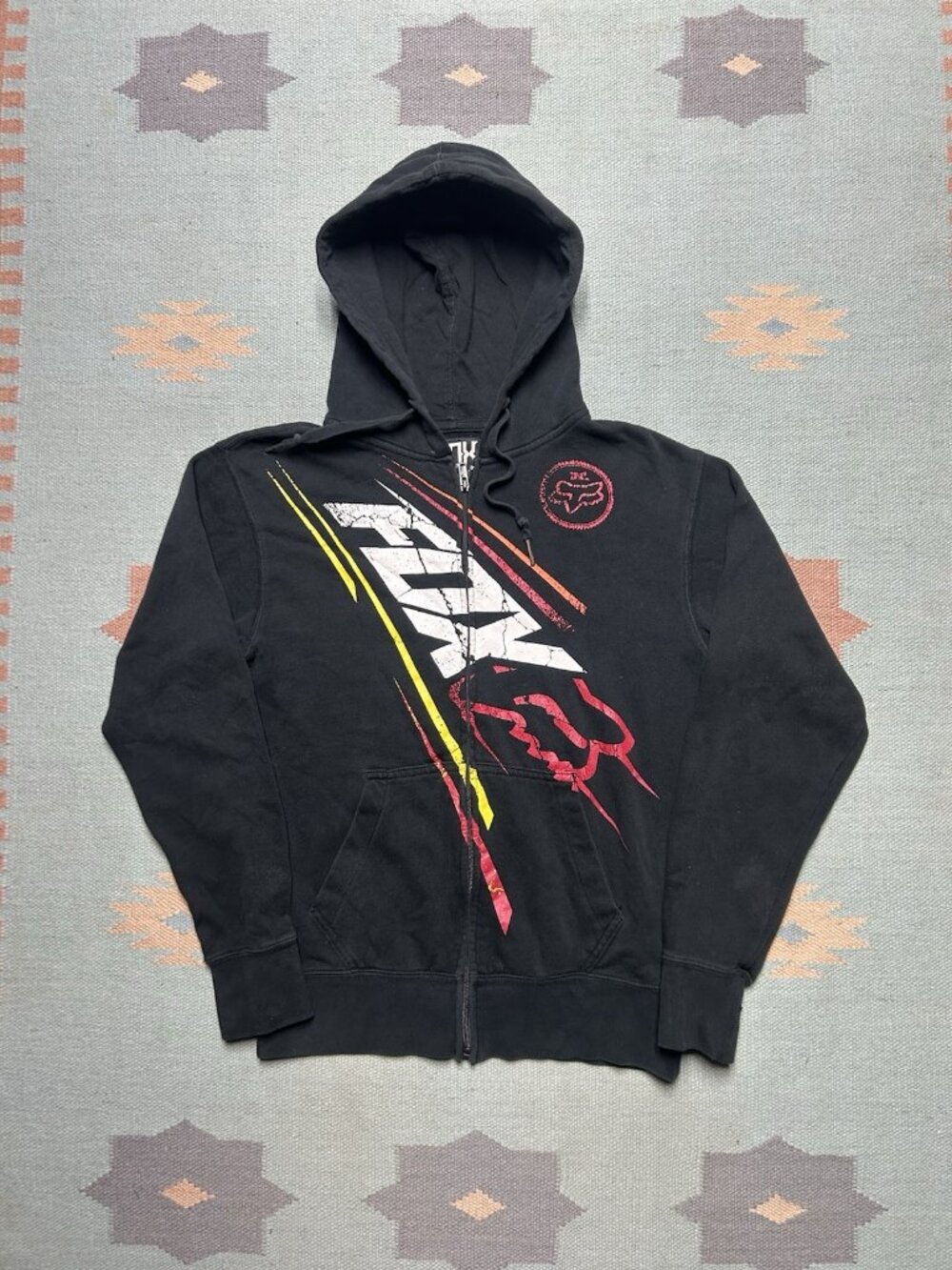 Vintage y2k fox racing hoodie full zip black spell out logo skater grunge small